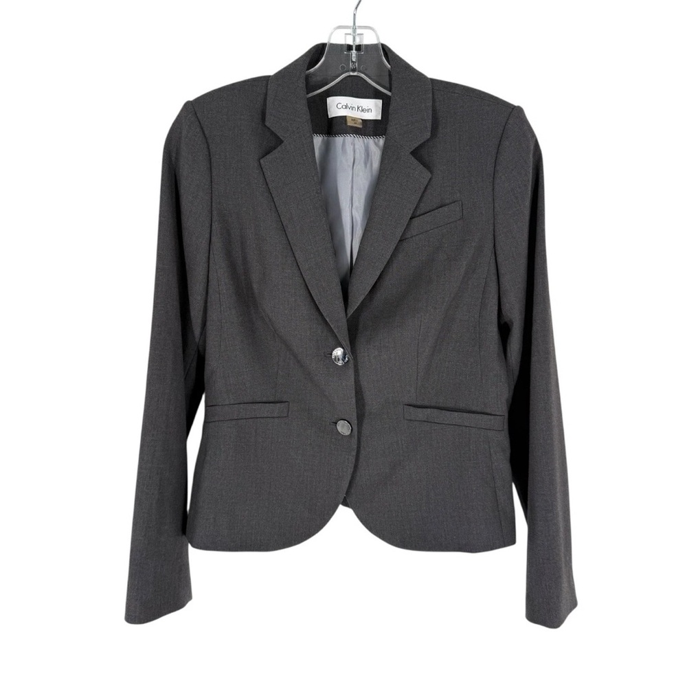 Calvin Klein Blazer Womens Size 6P Gray Notch Collar 2-Button Career Jacket